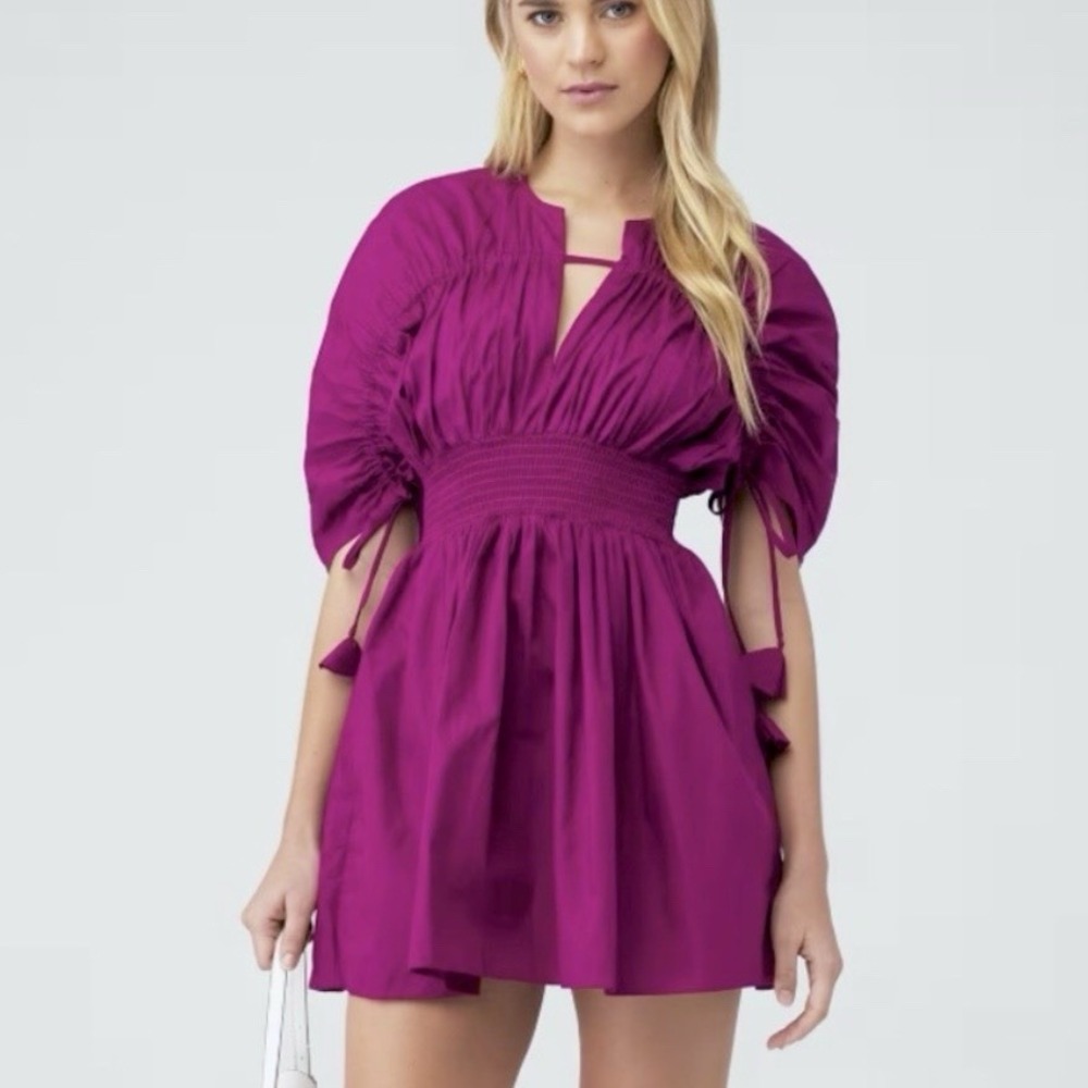 Misa Pink Los Angeles Camila Cinched Mini Dress Magenta Pink Pockets SMALL